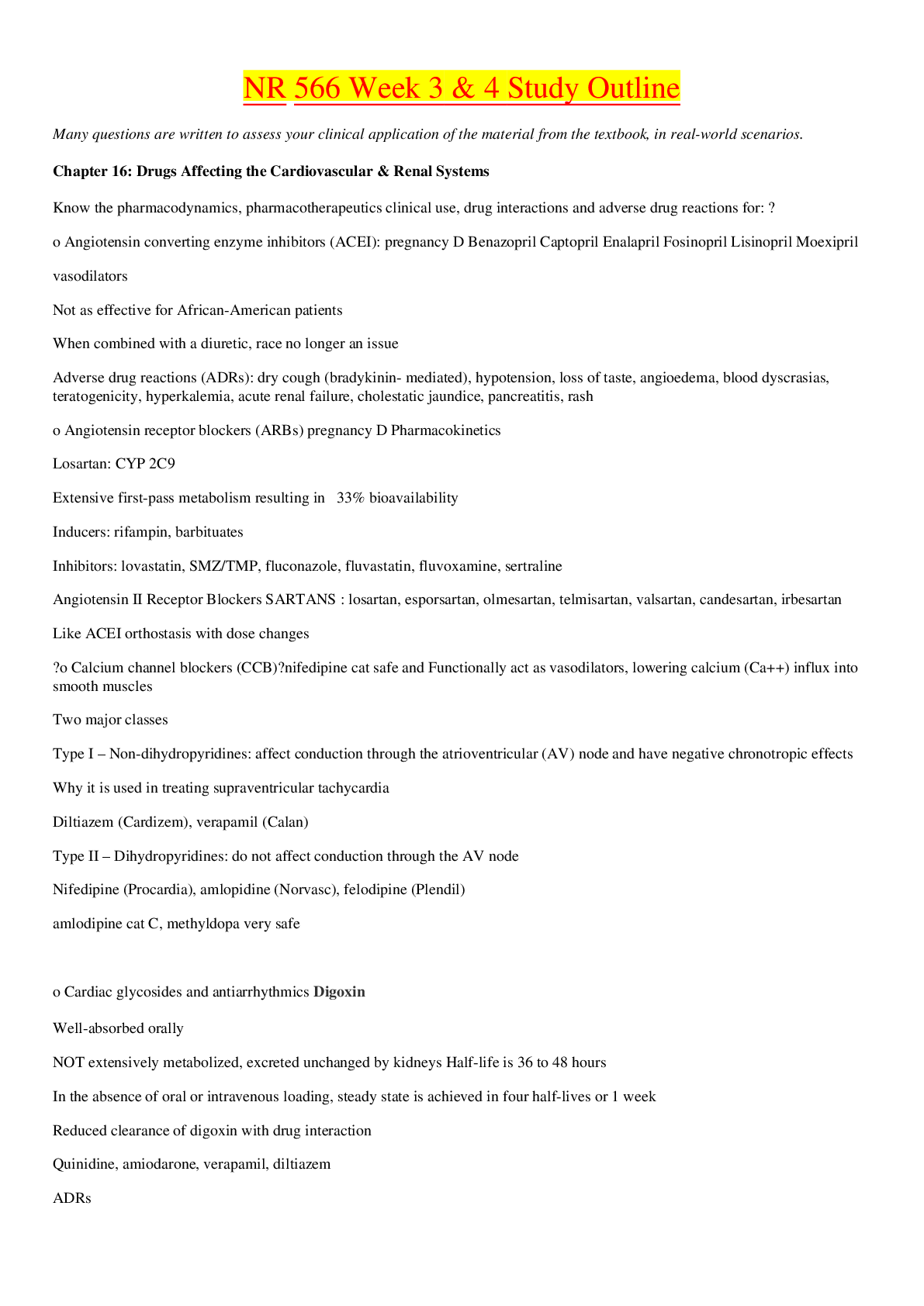 Preview image for NR 566 Week 3 & 4 Study Outline_2020 | NR566 Week 3 & 4 Study Outline_LATEST